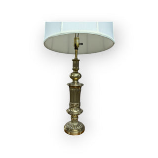 Large Brass Table Lamp with Ivory Drum Shade