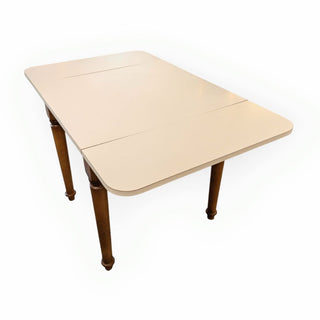 White Laminate Drop Leaf Table with Solid Wood Base