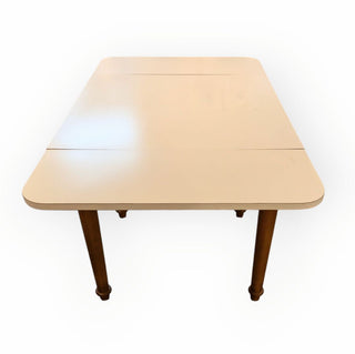 White Laminate Drop Leaf Table with Solid Wood Base