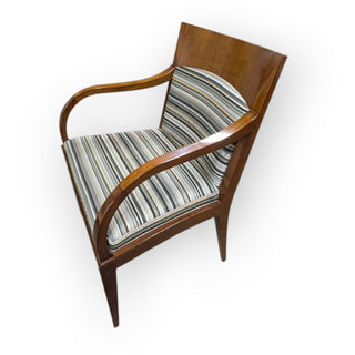 Wood Arm Chair with Striped Upholstered Seat