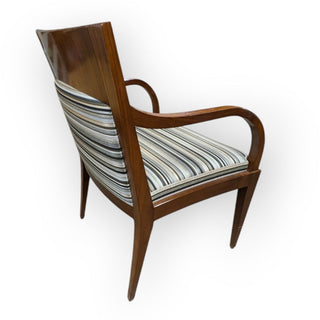 Wood Arm Chair with Striped Upholstered Seat