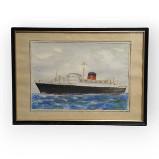 Watercolor of Ship in Black Frame