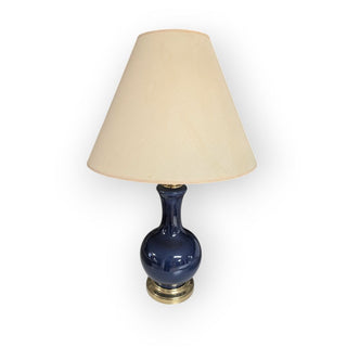 Cobalt Blue & Brass Ceramic Table Lamp with Shade