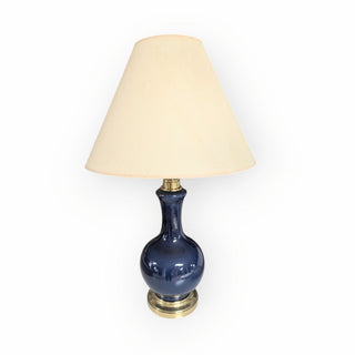 Cobalt Blue & Brass Ceramic Table Lamp with Shade