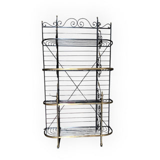 Large Metal Baker's Rack with 4 Shelves, Brass Accents