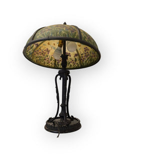 6 Panel Reverse Painted Table Lamp with Black Metal Base