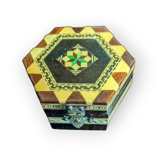 Small Hexagon Inlay Wood Trinket Box