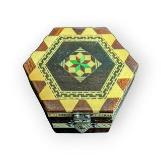 Small Hexagon Inlay Wood Trinket Box