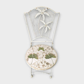 Set of 2 Chairs and Table, White Garden Patio Set with Butterfly and Gingko Leaves Mosaic Pattern