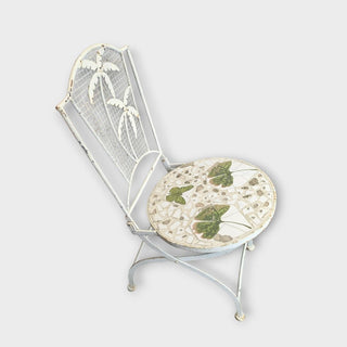 Set of 2 Chairs and Table, White Garden Patio Set with Butterfly and Gingko Leaves Mosaic Pattern