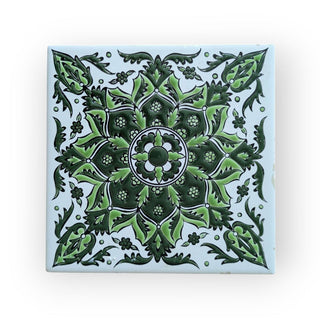 VTG Green Ceramic Tile Art Hand Made In Greece