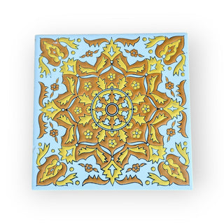 Vintage Yellow Ceramic Tile Art Hand Made In Greece