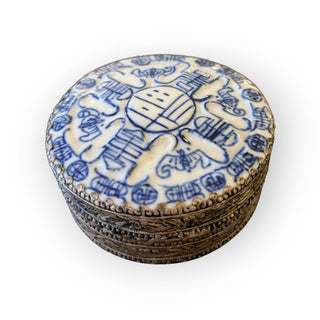 Blue White Trinket Box 3"