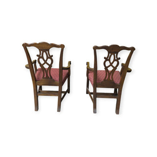 Set of 2 Wood Arm Chairs with Maroon Seat, 24wx23dx40h