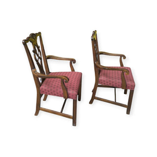 Set of 2 Wood Arm Chairs with Maroon Seat, 24wx23dx40h
