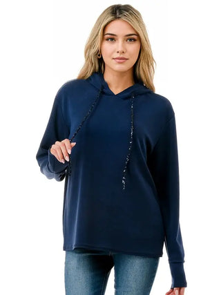 Long Sleeve Hoodie with Sequin Detail on String - Medium