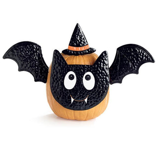 🦇 Bat Decorating Pumpkin Kit – Hand-Painted Black Tin (Set of 4)