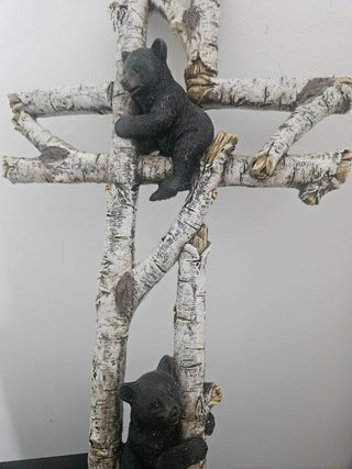 Black Bear Cubs Climbing a Birch Tree Wall Hanging