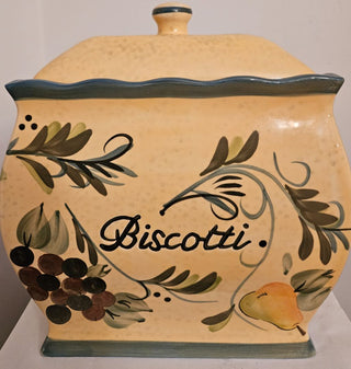 Vintage Handpainted Nonni's Biscotti Jar & Lid (2 Pieces)