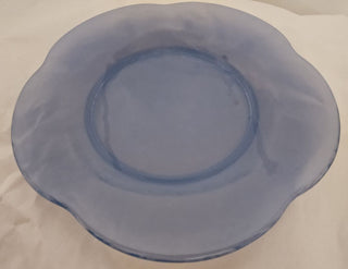 Vintage Blue Glass Salad or Luncheon Plates with Scalloped Edges (SET OF 4)