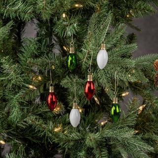 Set of 6 Green, Red & White Glass Bulb Ornaments