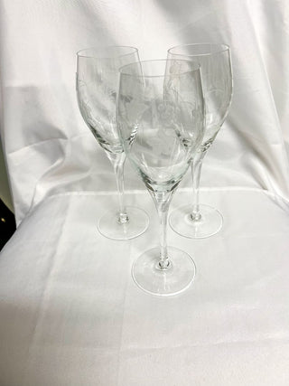 Set of 3 Etched Grape Wine Glasses