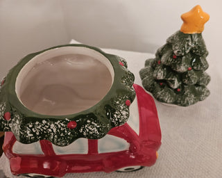 Winter Holiday Ceramic Car with Christmas Tree Candy Jar