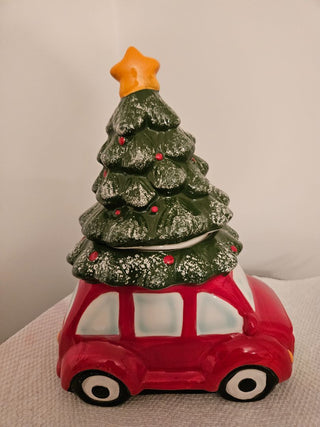 Winter Holiday Ceramic Car with Christmas Tree Candy Jar