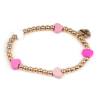 CHARM IT! GOLD BEAD PINK HEART STRETCH BRACELET- Firm