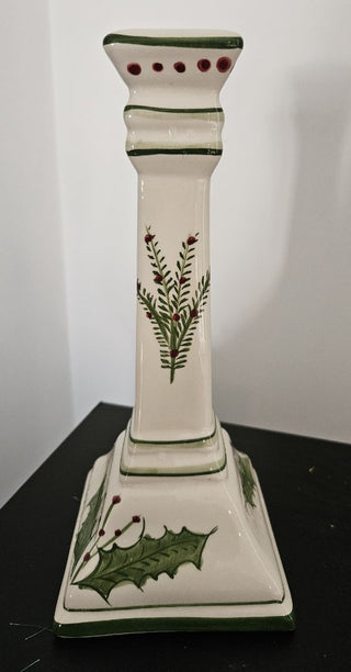 Vintage Handpainted Christmas Candlestick Holder with Holly