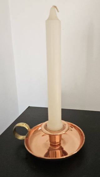 Vintage Copper Candle Holder with Brass Handle