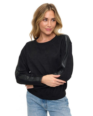 Ariella Crewneck Scuba Sweater with Faux Leather Detail on Sleeve