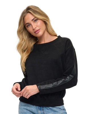 Ariella Crewneck Scuba Sweater with Faux Leather Detail on Sleeve