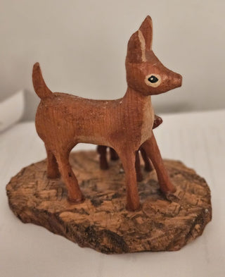 Vintage Handcarved Wooden Doe & Fawn