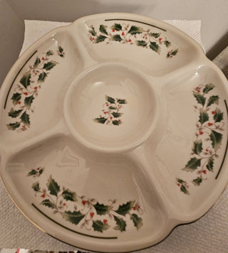 Relish Divided Serving Plate with Holly & Gold Trim