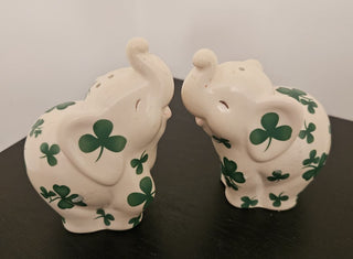 Ceramic Elephant with Shamrocks Salt & Pepper Shakers SET OF 2