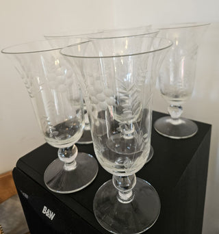 Danube Crystal Wine Glasses with Etched Flowers & Leaves  SET OF 6