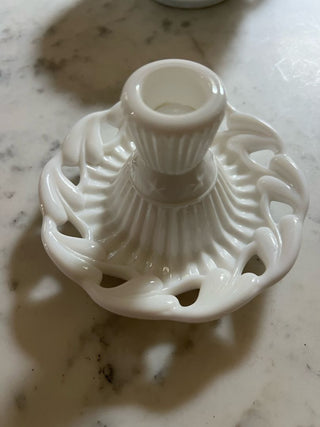 Milk Glass Candlestick Holder 2
