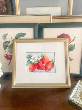Framed Strawberry Watercolor  13.5"x11.5"