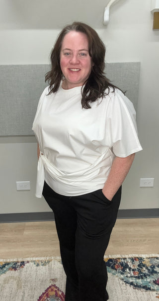 P. Cill Glazed Cotton Batwing Waist Tie Tee