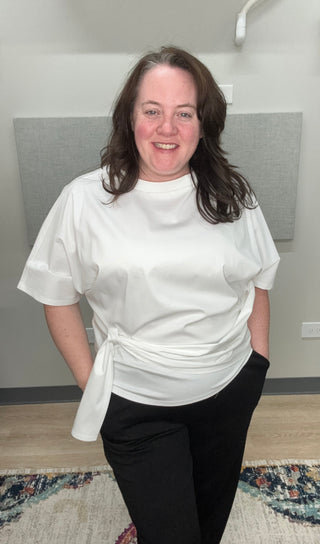 P. Cill Glazed Cotton Batwing Waist Tie Tee