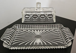 Vintage Pressed Glass Federal Style Butter DIsh and Cover (2 Pieces)