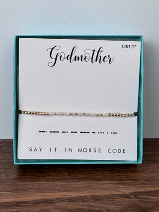 Morse code bracelet spelling “God mother” – JSQ Mercantile – a women’s boutique and gift shop in La Grange, IL.