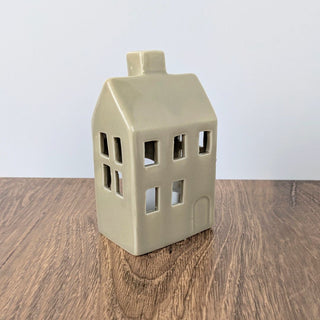 Grey House Shaped Candle Holder with Free Battery Operated Tea Light