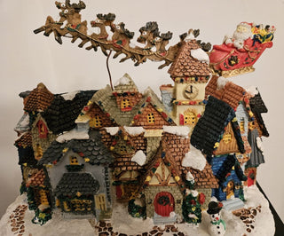 Vintage Look! There's Santa Lighted Christmas Village