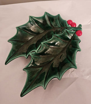 Vintage Holly Berry Ceramic Candy Dish