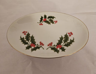 Vintage China Footed Soap Dish with Holly and Gold Trim