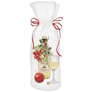 Holly White Wine Fabric Gift Bag