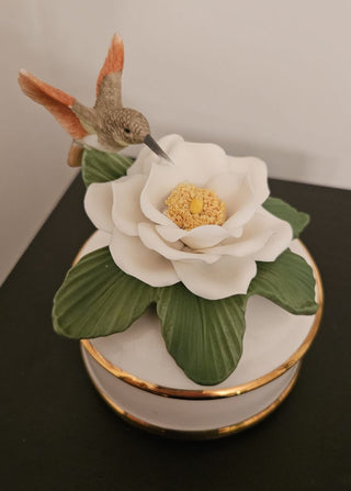 Vintage Porcelain Hummingbird Music Box