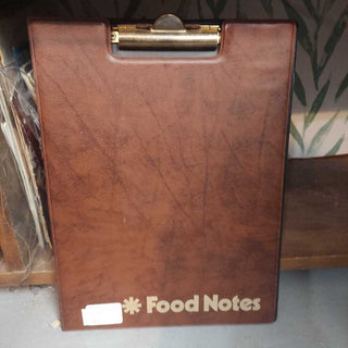 Food notes portfolio and paper, 1970s vinyl clip pad